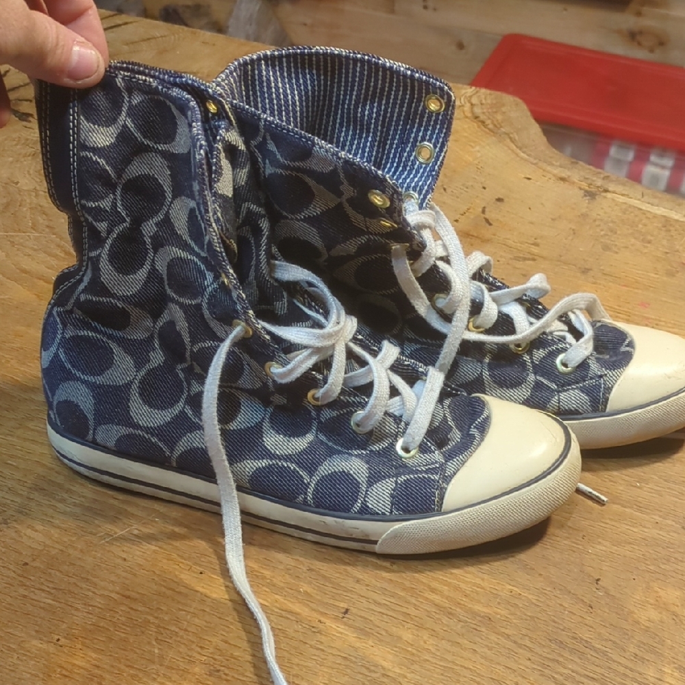 Coach Navy Patterned High-Top Sneakers